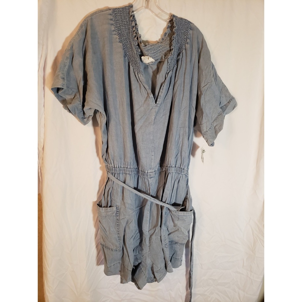 Women's Andree Blue Denim Like Short Sleeve Shorts Romper Size 3X